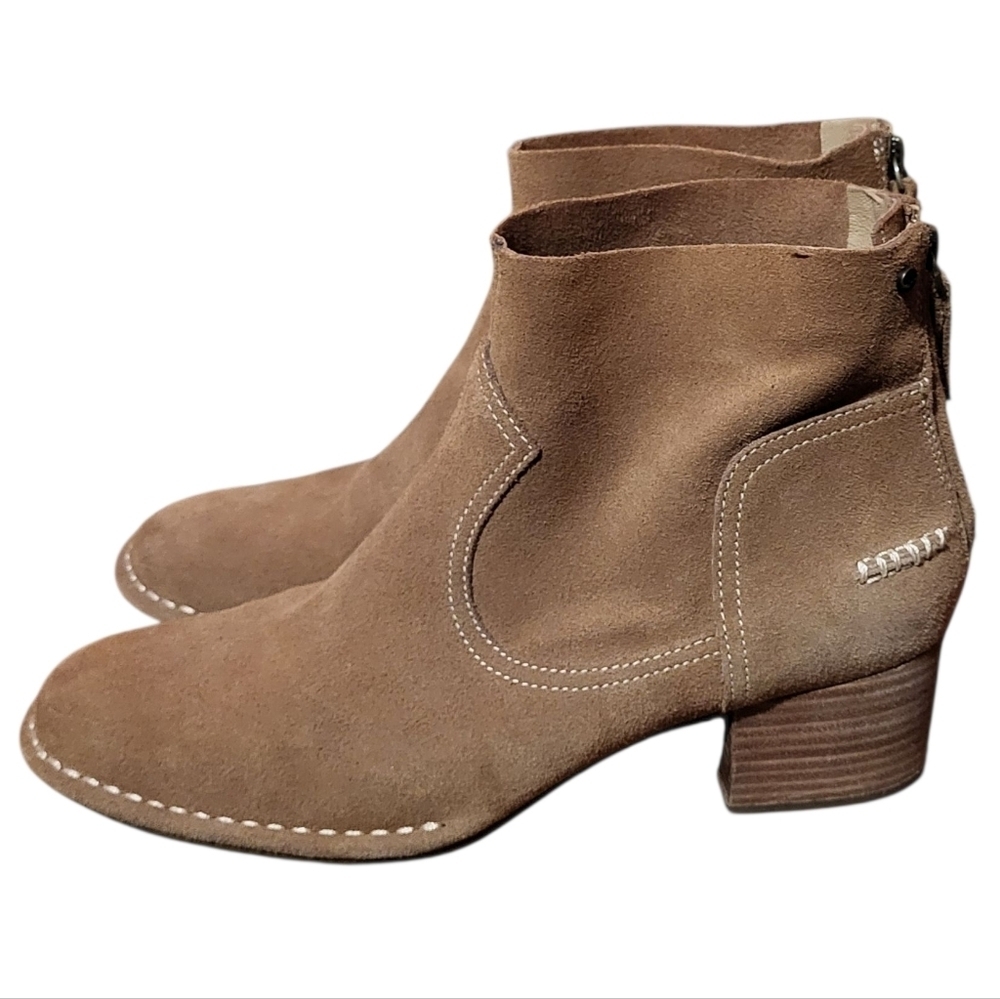 Ugg Bandara Suede Block-Heel Tan Zip Western Ankle Boot Size 10